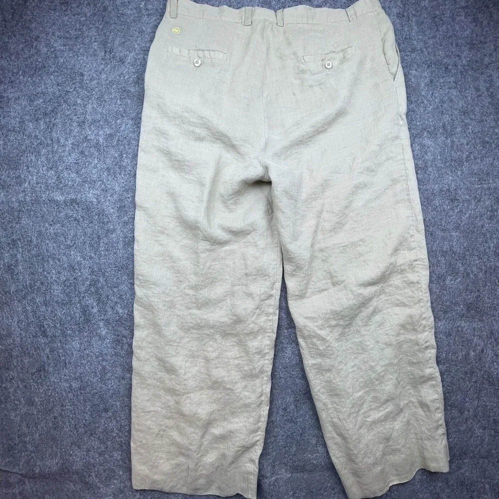 Mecca Gold Pants Mens 40 Khaki Linen Cropped Straight Leg Lightweight Casual
